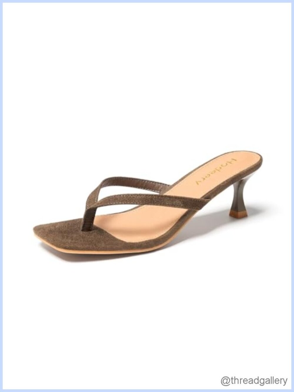 Women's Kitten Heel Thong Sandals Faux Leather Square Toe Slip On Dressy